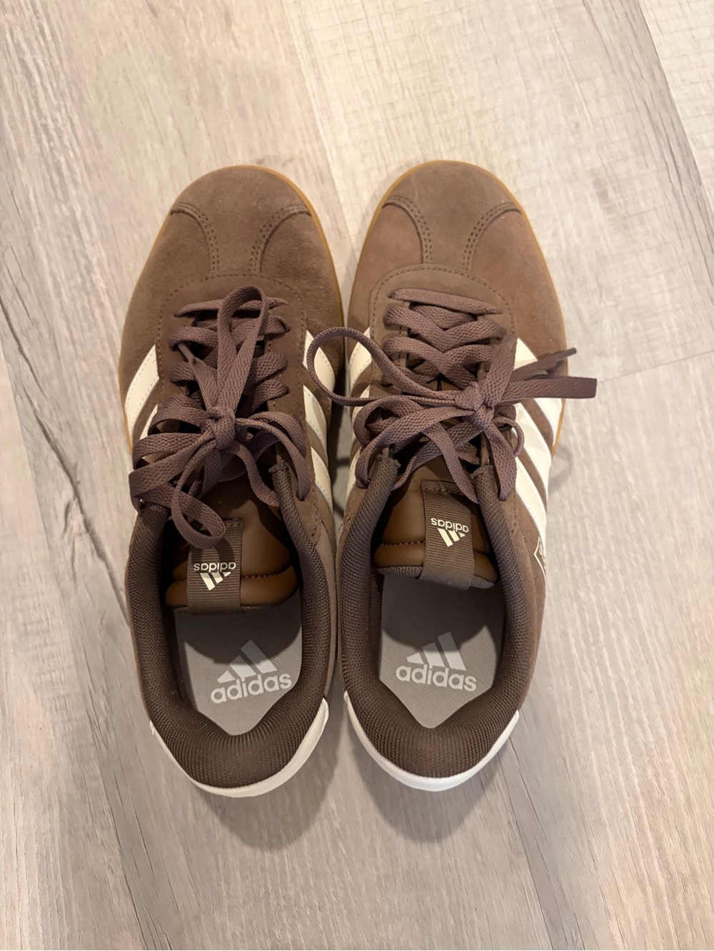 adidas Brown Suede Sneakers with White Stripes - Picture 3 of 3